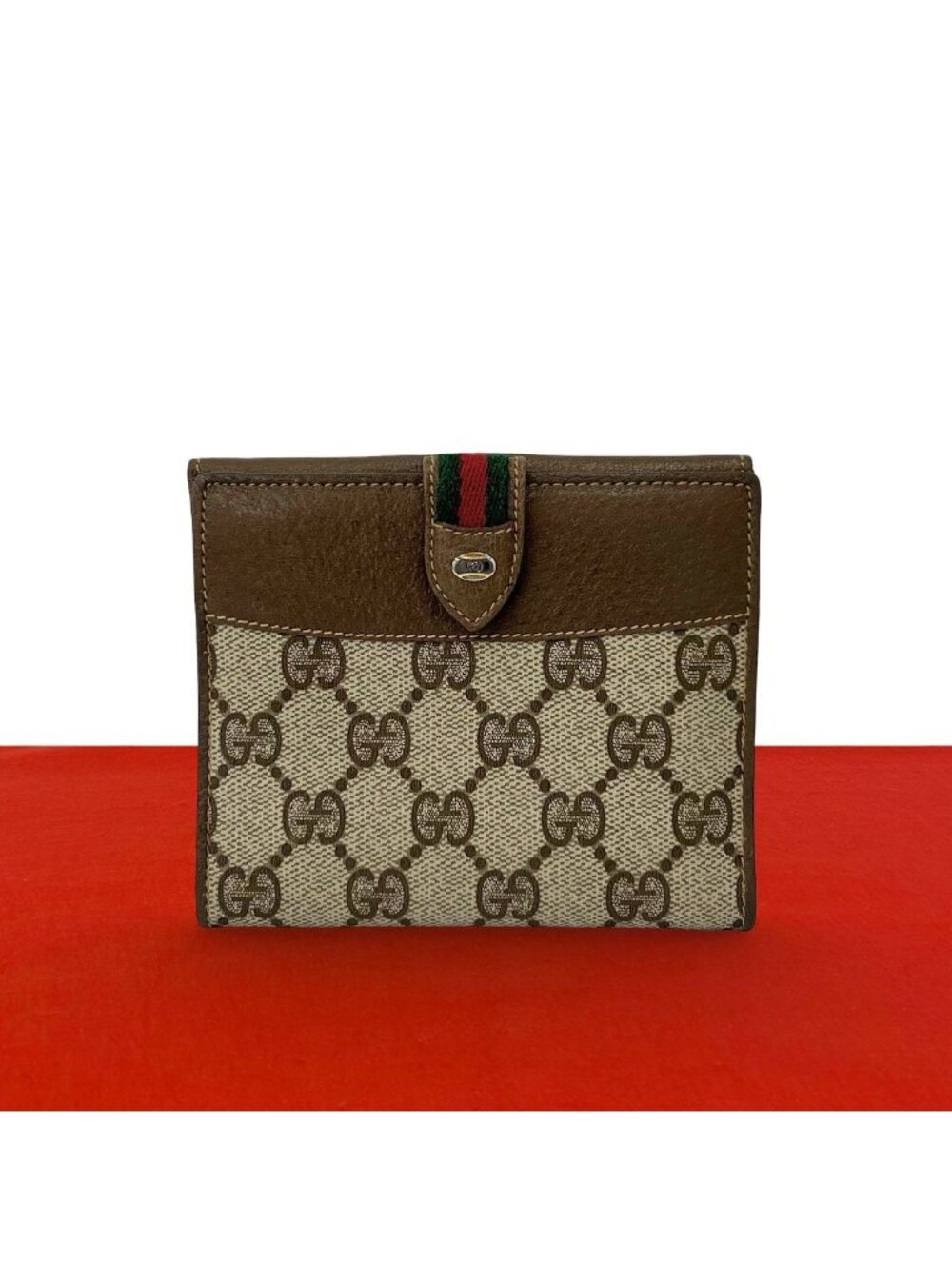 Gucci Vintage Sherry Line GG Pattern Leather Bifold Wallet Mini Brown